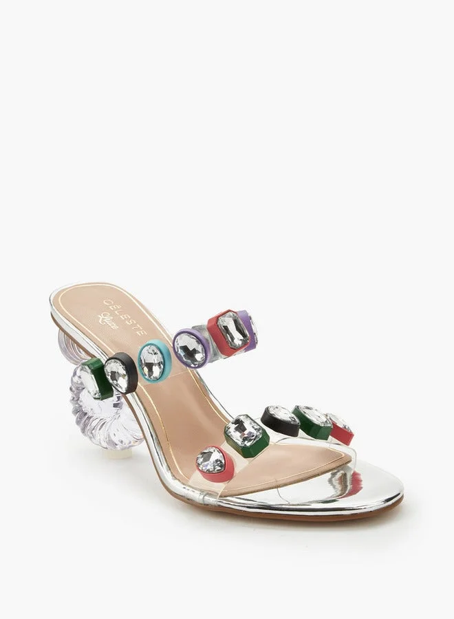 سيليست صنادل بكعب على شكل صدف مزينة للنساء